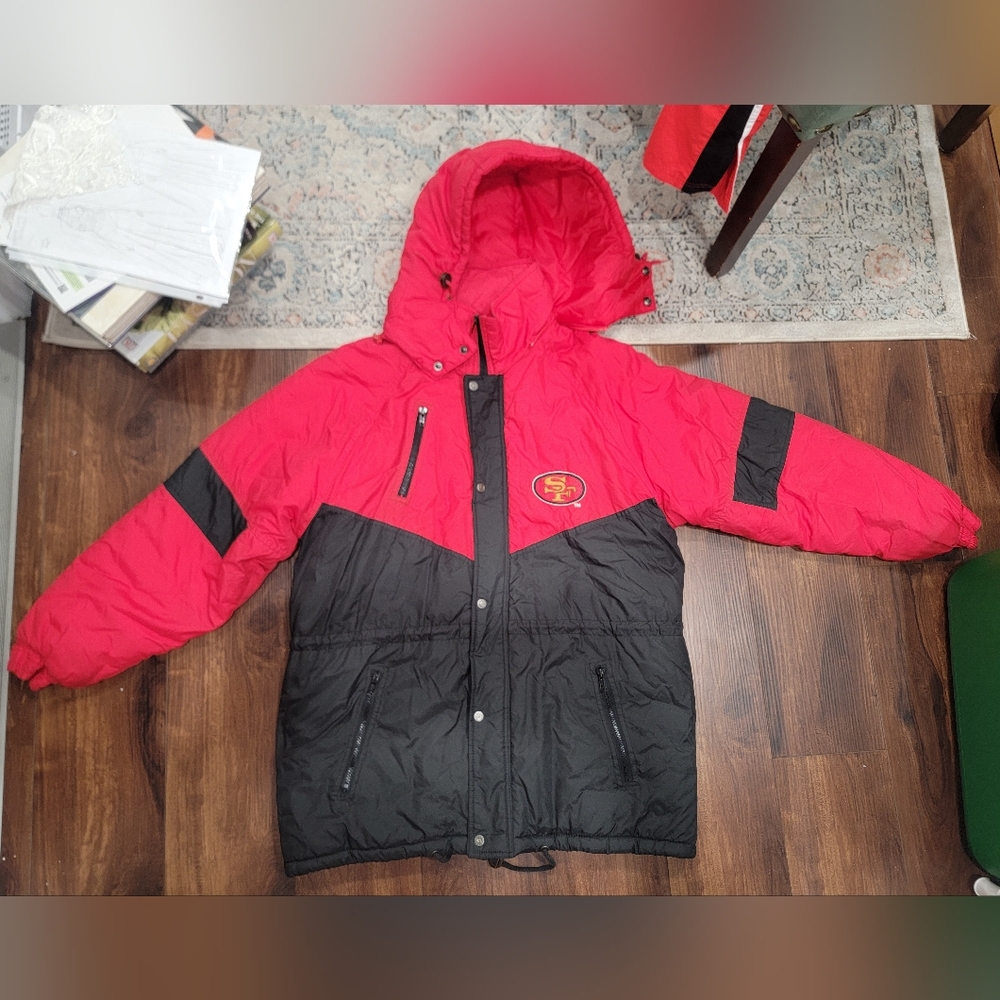 San Francisco 49ers NFL Puff Jacket With Removable Hood Adjustable Waist